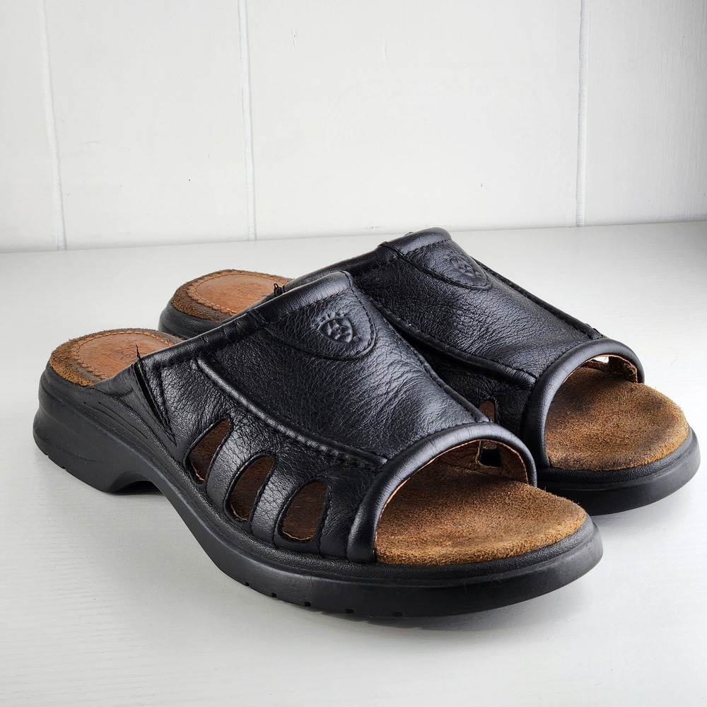 Ariat Women Black Leather Slide Sandals Cutout Mule 14585 Size 7.5 B